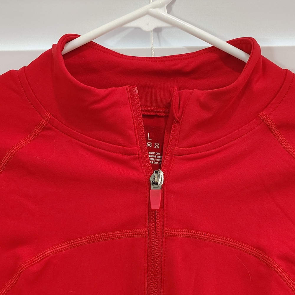 1/4 Zip Top Women L Red Mock Neck Thumb Hole Gym Yoga Activewear Fitness - Picture 2 of 5